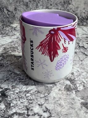 Starbucks 2021 Holiday Winter Botanical 8oz Ceramic Travel Mug with Purple Lid
